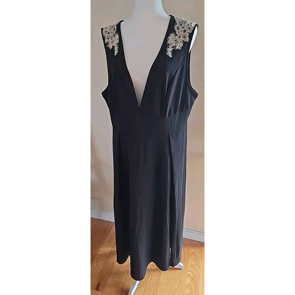 Shein Belle Curve Womens Plus Size Sleeveless Black Plunging VNeck Dress 3XL NWT